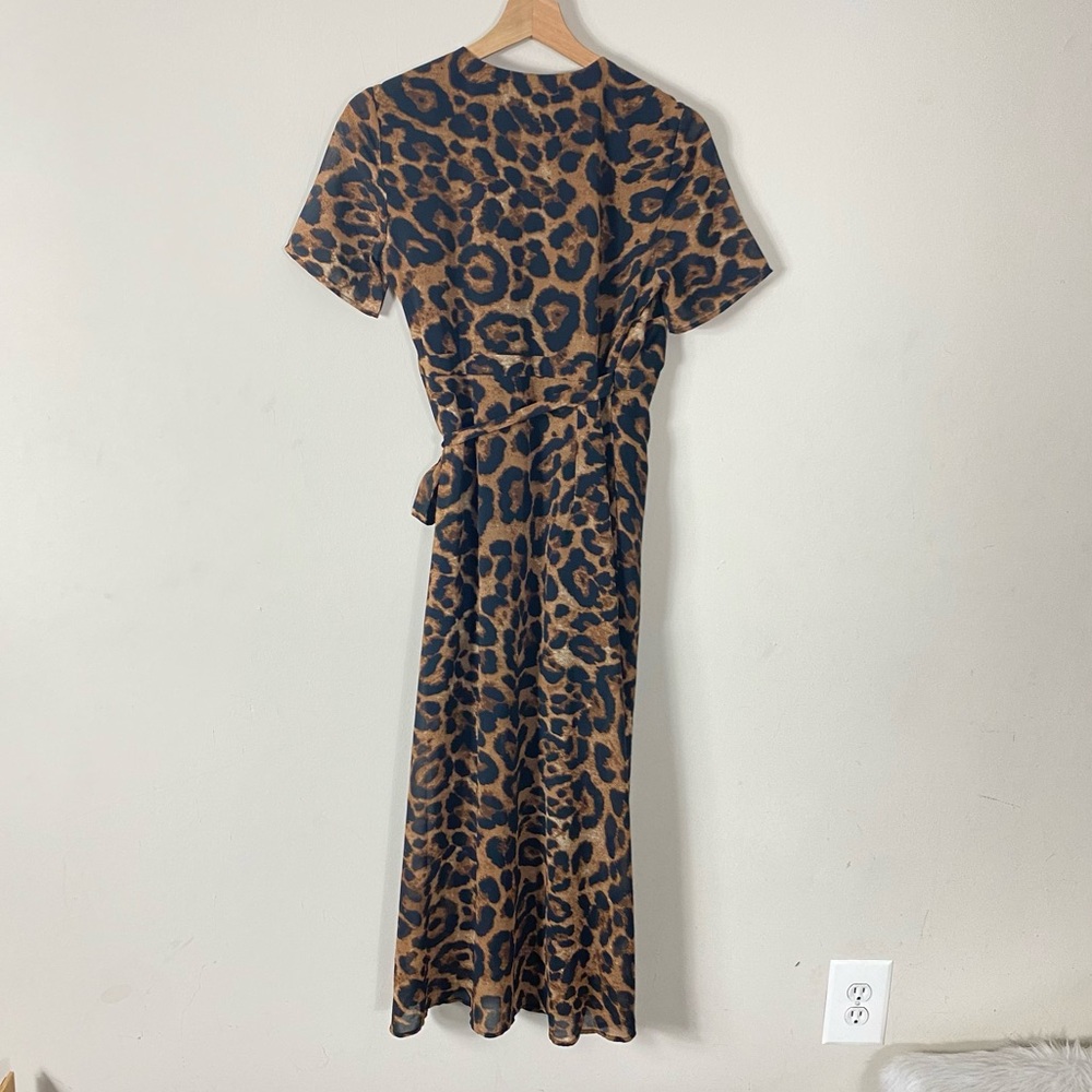 Bardot Brown Leopard Midi Wrap Dress - 4/XS - Picture 13 of 15